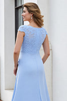 Load image into Gallery viewer, Sky Blue Satin Maxi Mother of the Bride Dress with Lace