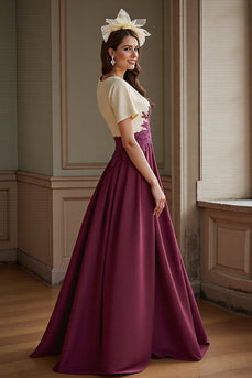 Burgundy A Line Satin Maxi Mother of the Bride Dress with Slit