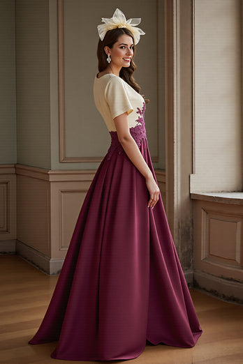 Burgundy A Line Satin Maxi Mother of the Bride Dress with Slit