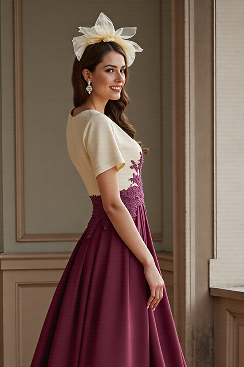 Load image into Gallery viewer, Burgundy A Line Satin Maxi Mother of the Bride Dress with Slit