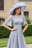 Load image into Gallery viewer, Silver A Line Chiffon Maxi Mother of the Bride Dress with Lace