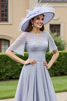 Load image into Gallery viewer, Silver A Line Chiffon Maxi Mother of the Bride Dress with Lace