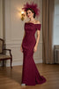 Load image into Gallery viewer, Burgundy Satin Off the Shoulder Maxi Mother of the Bride Dress