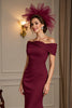 Load image into Gallery viewer, Burgundy Satin Off the Shoulder Maxi Mother of the Bride Dress