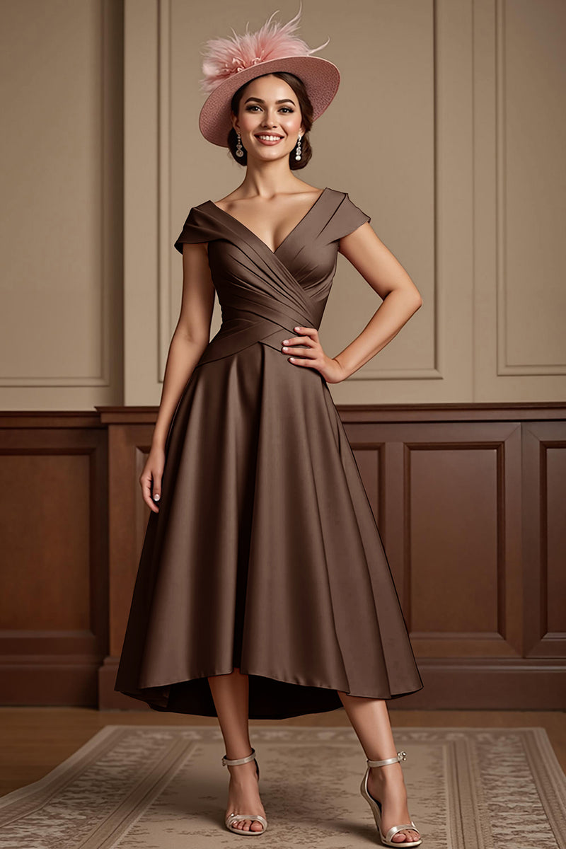 Load image into Gallery viewer, Dusty Rose Satin A Line Midi Mother of the Bride Dress