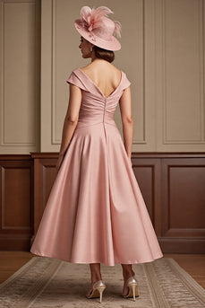 Dusty Rose Satin A Line Midi Mother of the Bride Dress