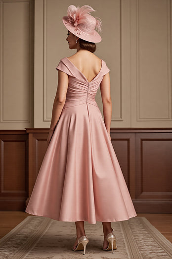 Dusty Rose Satin A Line Midi Mother of the Bride Dress