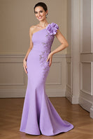 Load image into Gallery viewer, Floral Lilac Satin Maxi Mermaid Mother of the Bride Dress with Appliques
