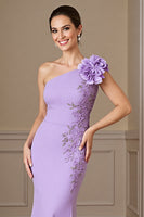 Load image into Gallery viewer, Floral Lilac Satin Maxi Mermaid Mother of the Bride Dress with Appliques