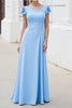 Load image into Gallery viewer, Sky Blue Floral Satin Maxi Mother of the Bride Dress with Lace
