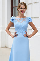 Load image into Gallery viewer, Sky Blue Floral Satin Maxi Mother of the Bride Dress with Lace