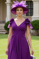 Load image into Gallery viewer, Floral Grape Chiffon V-Neck Maxi Mother of the Bride Dress