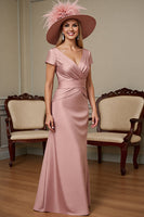 Load image into Gallery viewer, Dusty Rose Satin Sheath Maxi Mother of the Bride Dress