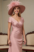 Load image into Gallery viewer, Dusty Rose Satin Sheath Maxi Mother of the Bride Dress