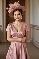 Load image into Gallery viewer, Dusty Rose A Line V-Neck Satin Midi Mother of the Bride Dress
