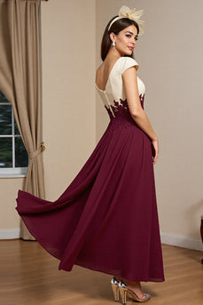 Burgundy Satin A Line Maxi Mother of the Bride Dress with Appliques
