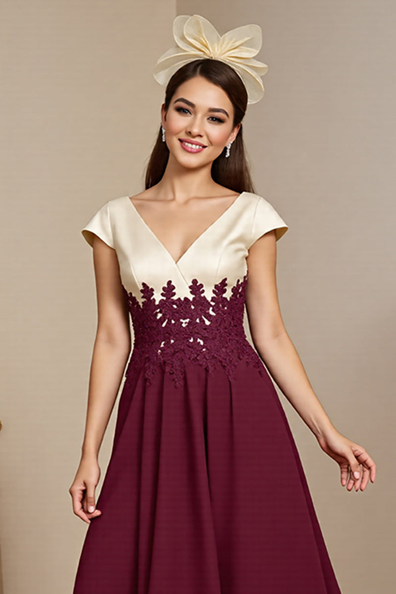 Load image into Gallery viewer, Burgundy Satin A Line Maxi Mother of the Bride Dress with Appliques