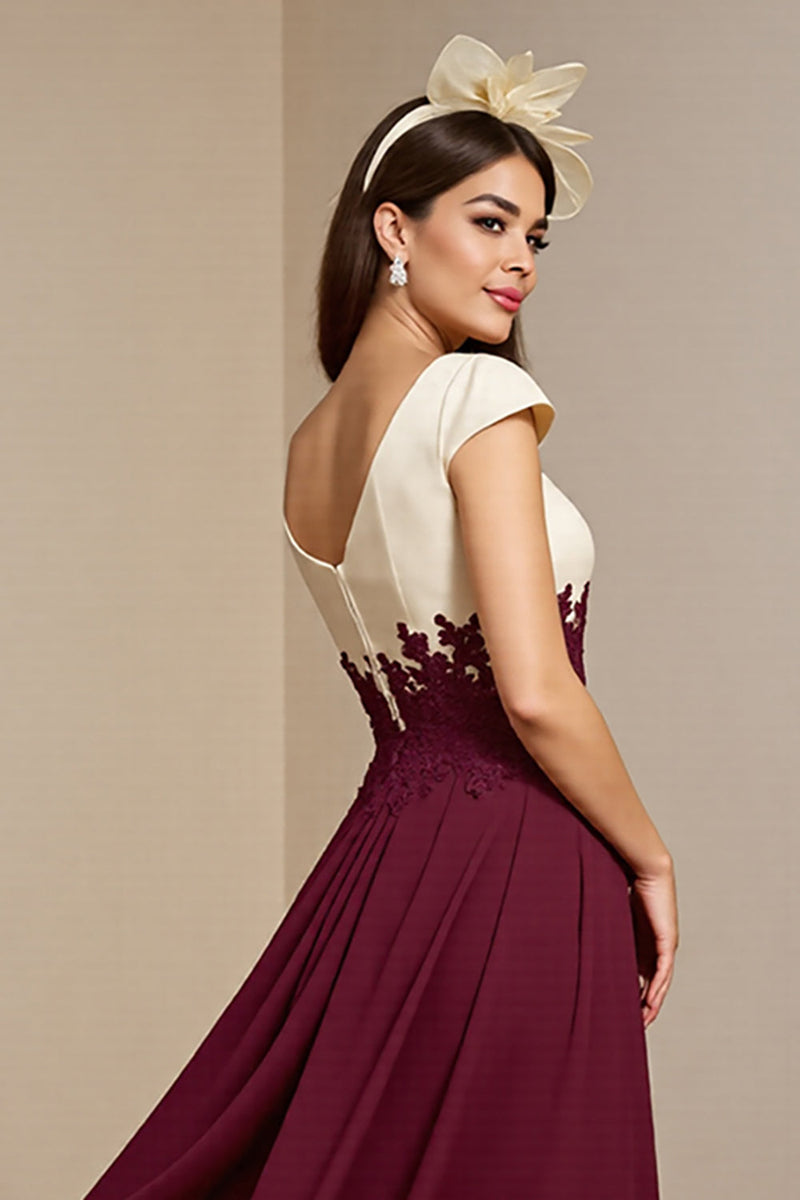 Load image into Gallery viewer, Burgundy Satin A Line Maxi Mother of the Bride Dress with Appliques