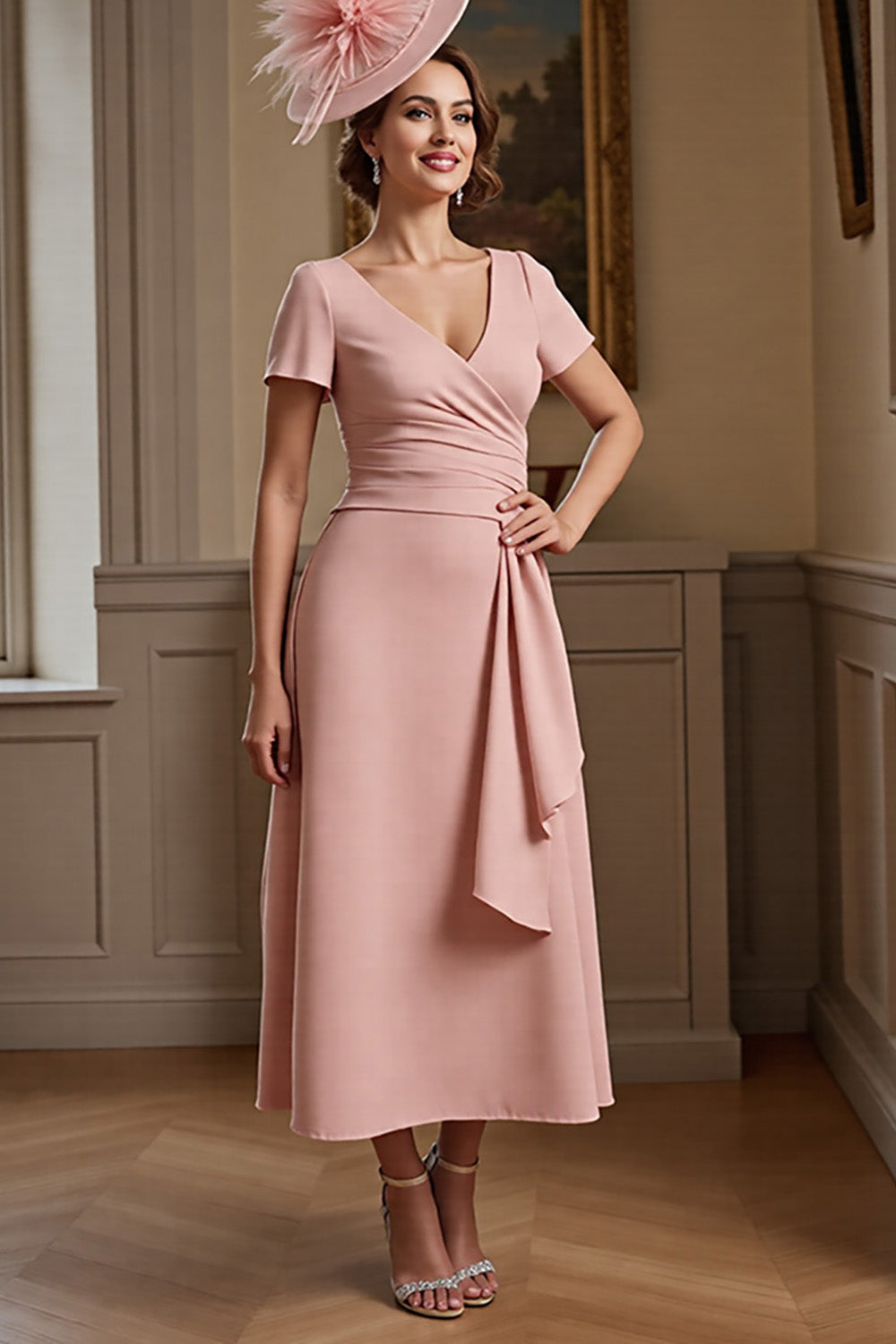Dusty Rose A Line Satin Maxi Mother of the Bride Dress with Ruffles