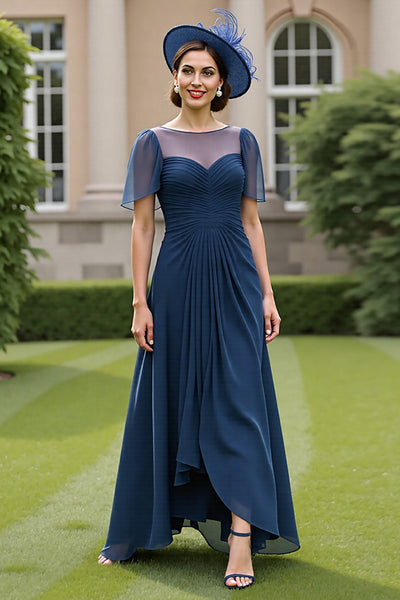 Navy Chiffon A Line Maxi Mother of the Bride Dress