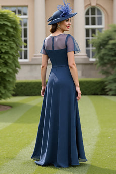 Navy Chiffon A Line Maxi Mother of the Bride Dress