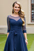 Load image into Gallery viewer, Navy Chiffon A Line Tie Front Midi Mother of the Bride Dress