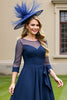 Load image into Gallery viewer, Navy Chiffon A Line Tie Front Midi Mother of the Bride Dress