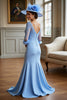 Load image into Gallery viewer, Sky Blue Satin Long Sleeves Mother of the Bride Dress with Lace