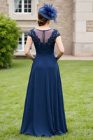 Load image into Gallery viewer, Navy A Line Chiffon Maxi Mother of the Bride Dress with Lace
