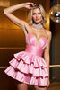 Load image into Gallery viewer, Candy Pink A Line Satin Strapless Short Prom Dress