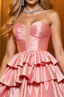 Load image into Gallery viewer, Blush Satin A Line Tiered Short Prom Dress