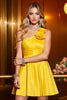Load image into Gallery viewer, Yellow Satin A Line One Shoulder Short Prom Dress with 3D Flowers