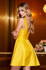 Load image into Gallery viewer, Yellow Satin A Line One Shoulder Short Prom Dress with 3D Flowers