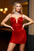 Load image into Gallery viewer, Dark Red Bodycon Satin Spaghetti Straps Short Prom Dress