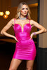 Load image into Gallery viewer, Dark Red Bodycon Satin Spaghetti Straps Short Prom Dress