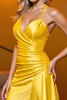 Load image into Gallery viewer, Yellow Bodycon Satin Spaghetti Straps Short Prom Dress