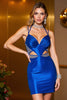 Load image into Gallery viewer, Royal Blue Satin Bodycon Beaded Keyhole Short Prom Dress