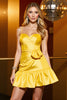 Load image into Gallery viewer, Yellow Satin A Line Short Prom Dress with Bow