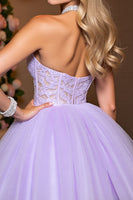 Load image into Gallery viewer, Lilac Tulle A Line Corset Halter Short Prom Dress