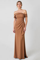 Load image into Gallery viewer, Brown Satin Sheath Long Mother of the Bride Dress with Appliques