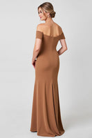 Load image into Gallery viewer, Brown Satin Sheath Long Mother of the Bride Dress with Appliques
