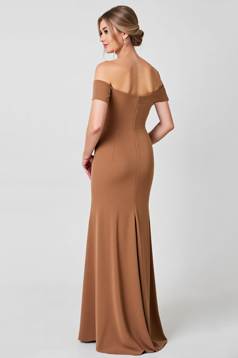 Load image into Gallery viewer, Brown Satin Sheath Long Mother of the Bride Dress with Appliques