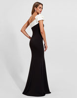 Load image into Gallery viewer, Black Satin One Shoulder Long Mermaid Formal Dress with Ruffles