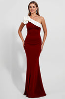 Load image into Gallery viewer, Black Satin One Shoulder Long Mermaid Formal Dress with Ruffles