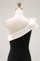 Load image into Gallery viewer, Black Satin One Shoulder Long Mermaid Formal Dress with Ruffles