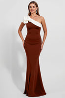 Load image into Gallery viewer, Black Satin One Shoulder Long Mermaid Formal Dress with Ruffles