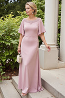 Load image into Gallery viewer, Dusty Rose Satin Sheath Mother of the Bride Dress with Flutter Sleeves