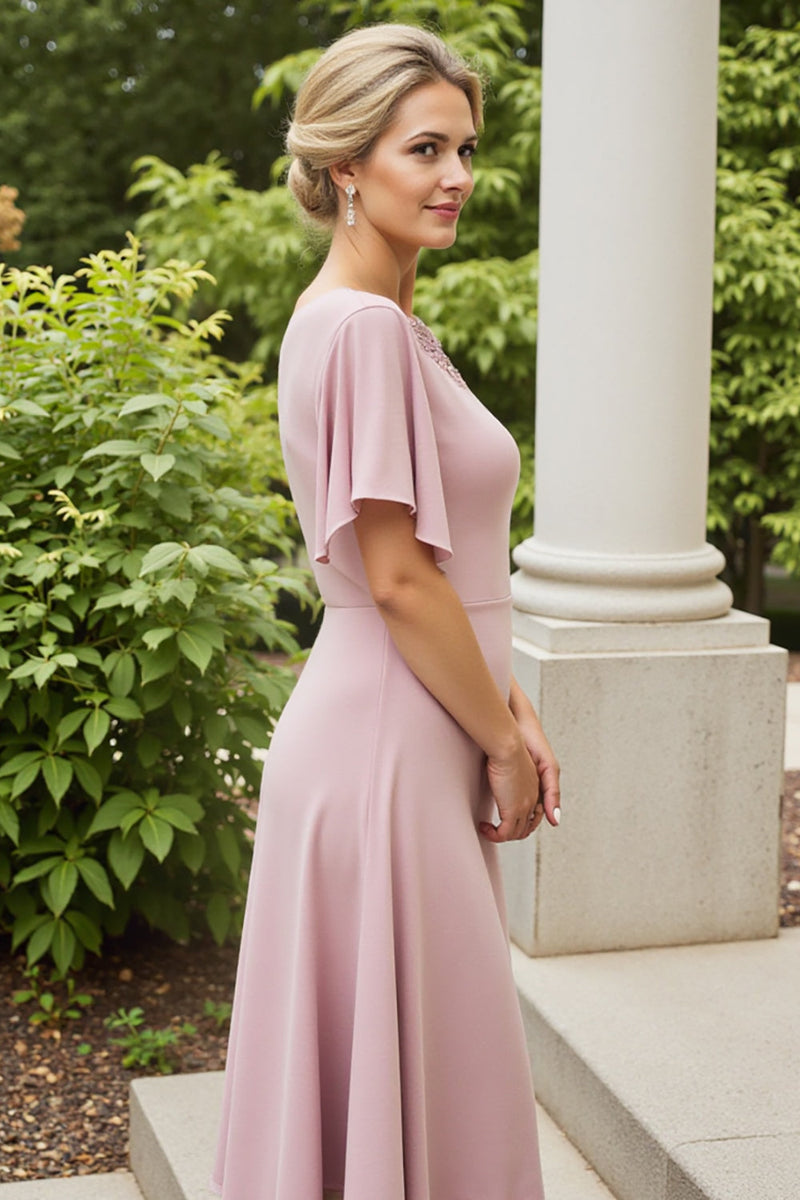 Load image into Gallery viewer, Dusty Rose Satin Sheath Mother of the Bride Dress with Flutter Sleeves
