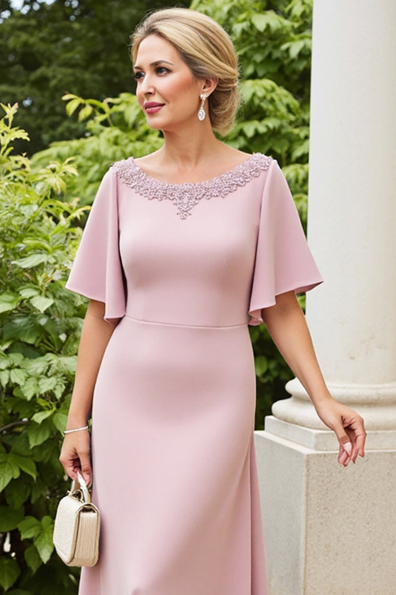 Load image into Gallery viewer, Dusty Rose Satin Sheath Mother of the Bride Dress with Flutter Sleeves
