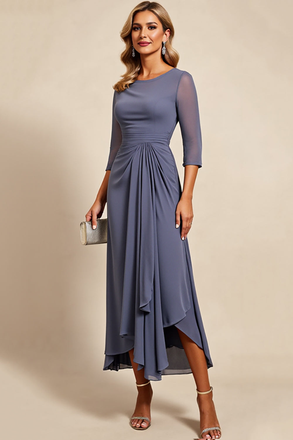 Twilight Chiffon Sheath Mother of the Bride Dress with 3/4 Sleeves